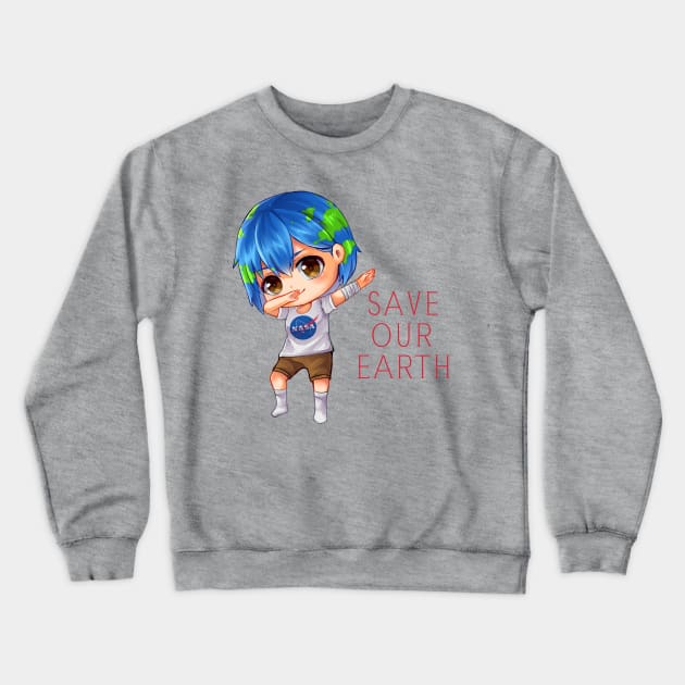 Earth Chan save our earth dabbing Crewneck Sweatshirt by tessacreativeart